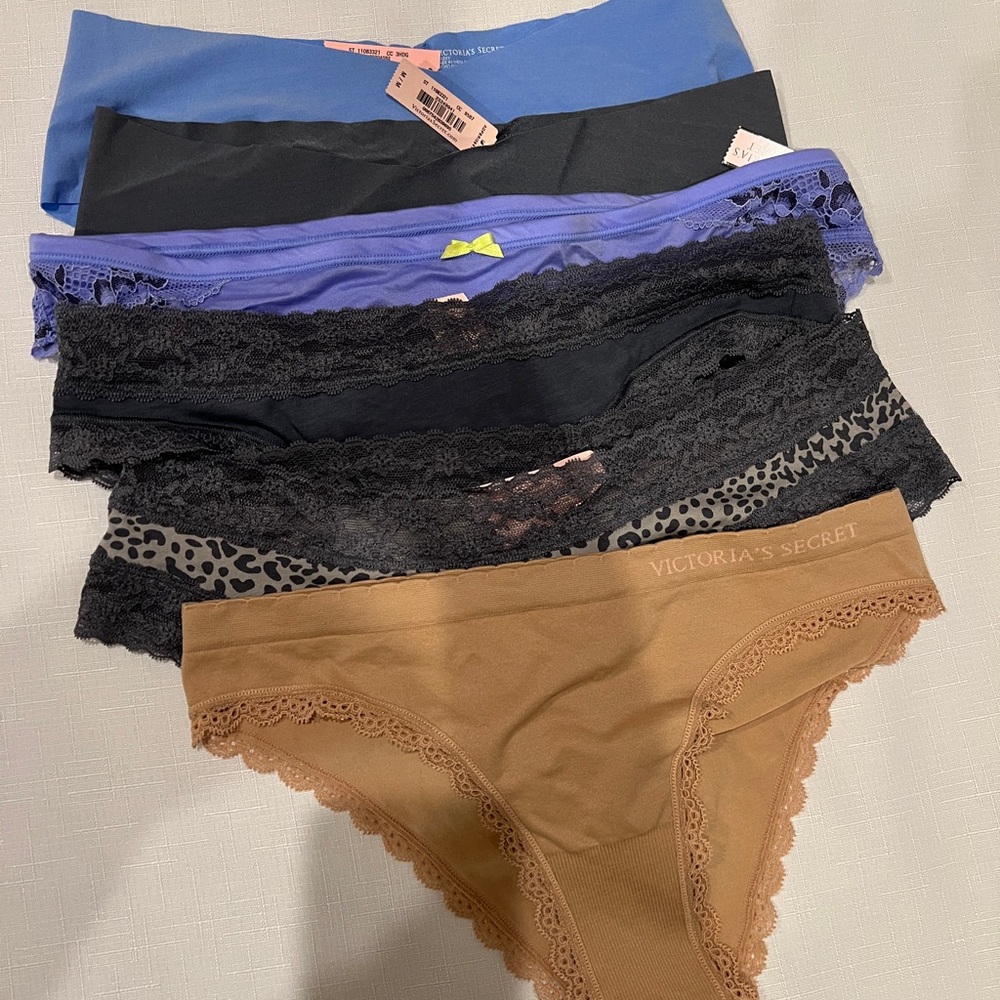 Victoria's Secret Cheeky Lace Panties Cheekini Lot of 6 Blue Grey Nude Purple